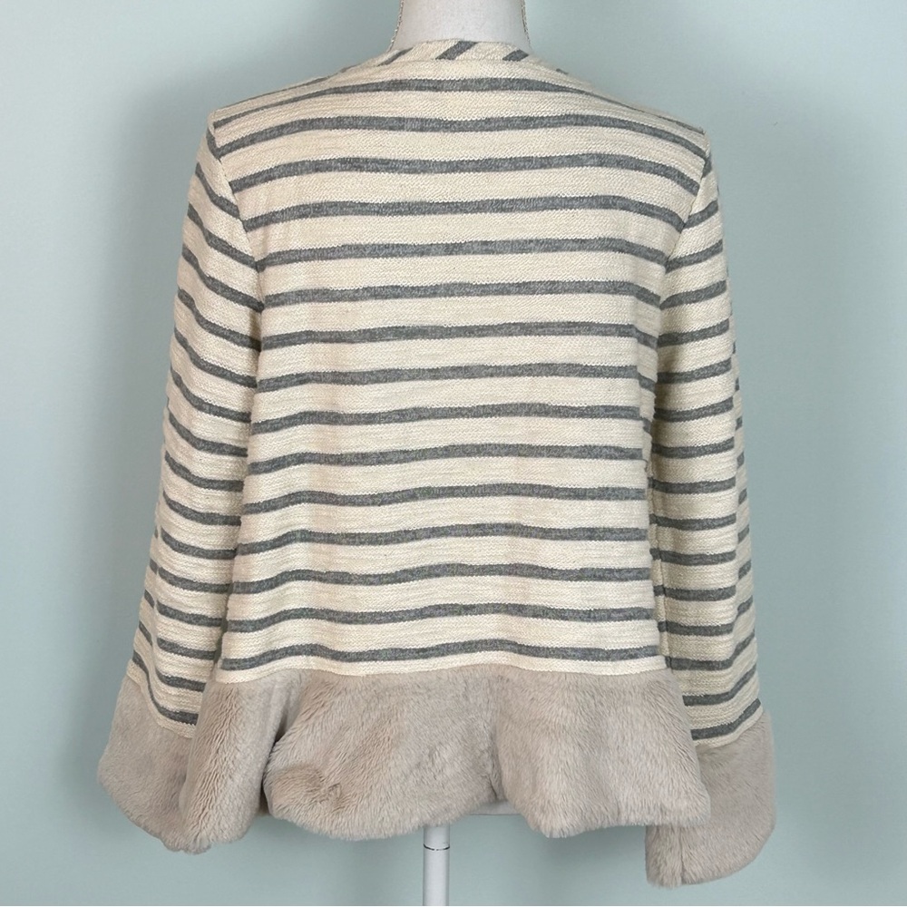 Maeve by Anthropologie Astor Faux Fur Trimmed Striped Pullover Top - Picture 5 of 12